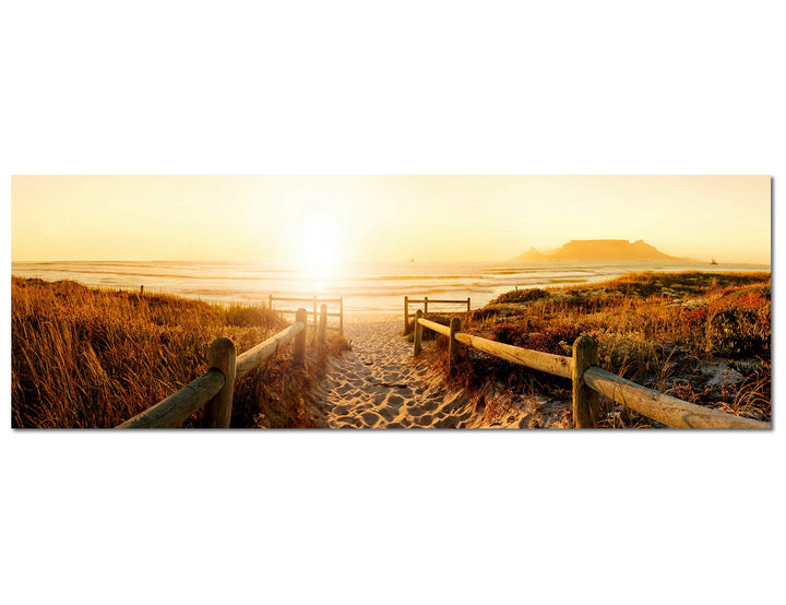 Paul Sinus Art Panoramabild auf Leinwand und Keilrahmen 150x50cm Dünen Strand Sonnenuntergang Meerbl