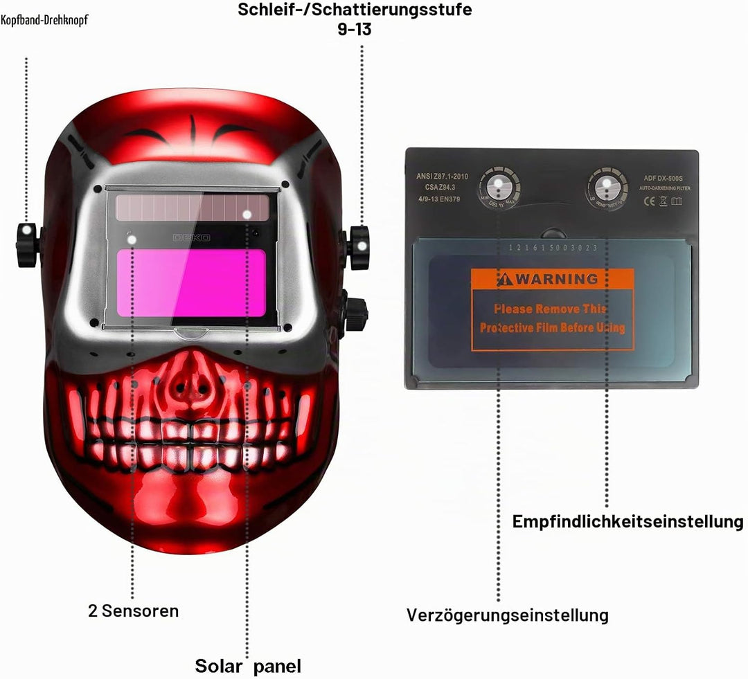 DEKO Solarbetriebene Schweisshelm Automatik Schweisshelm Professionelle Haube mit Einstellbarem Scha
