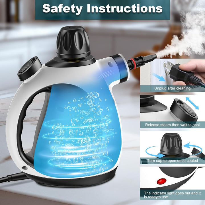 Dampfreiniger Handgerät,1050W Hochleistung Steam Cleaner mit Sicherheitsverriegelung,350ml Tank Hand