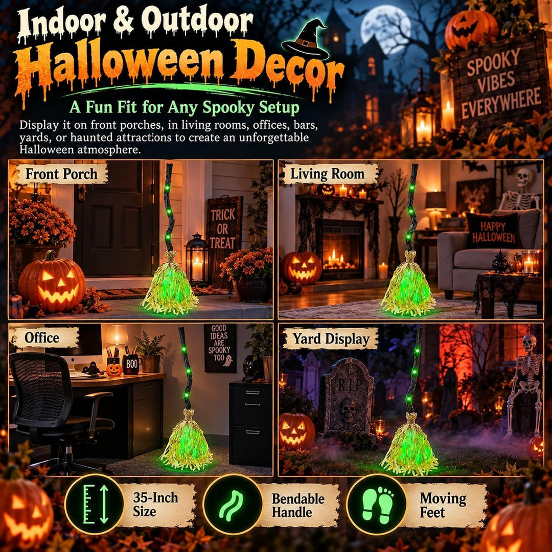 Halloween Deko Hexenbesen mit Licht &amp; Bewegungssensor, 90 cm, Soundeffekte