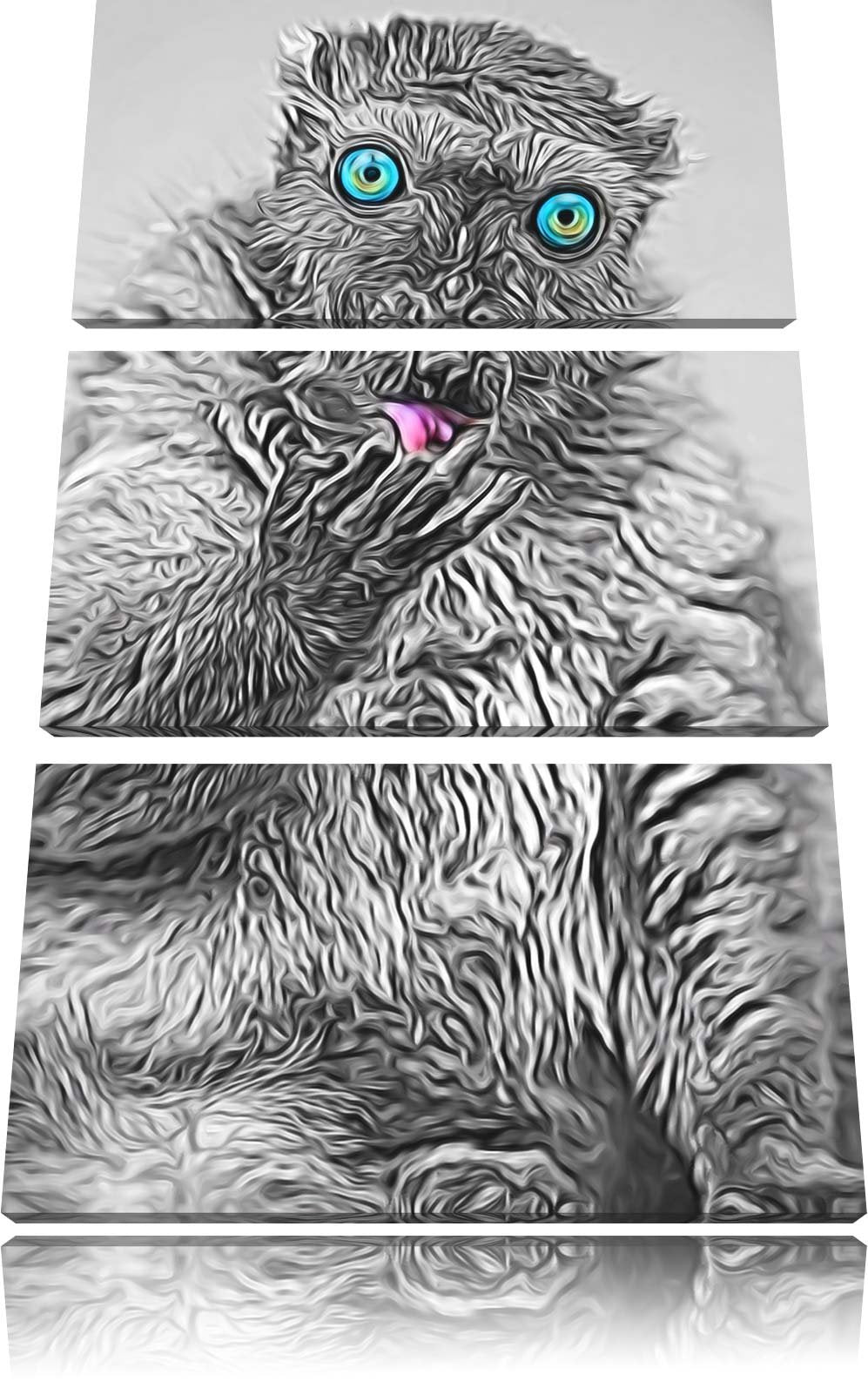prächtiger Blauaugenmaki beim Putzen schwarz/weiss Deluxe 3-Teiler Leinwandbild 120x80 Bild auf Lein