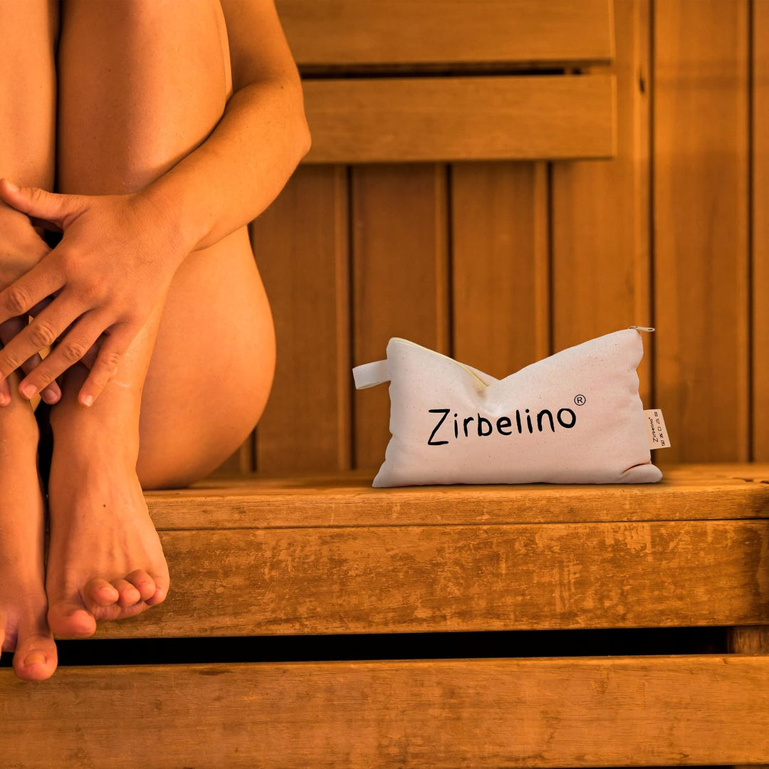 Zirbelino Sauna-Zirbenkissen 28x16cm - aus Baumwolle - mit sehr harzreichen Zirbenspänen - für Badez