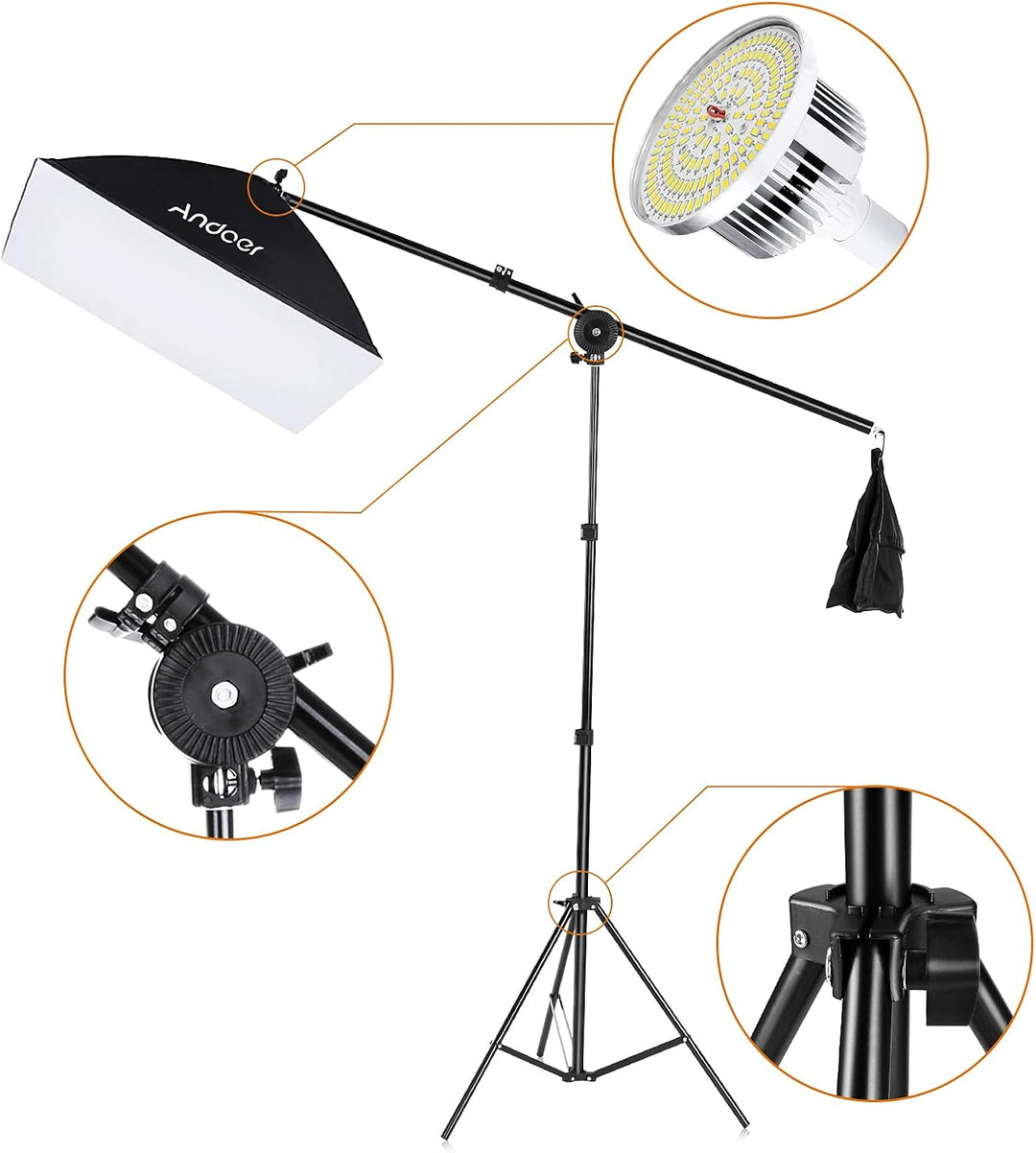 Andoer Fotostudio Set, 2M x 3M Hintergrund Stützsystem mit Softbox, Dauerlicht, Lichtstativ, Galgena
