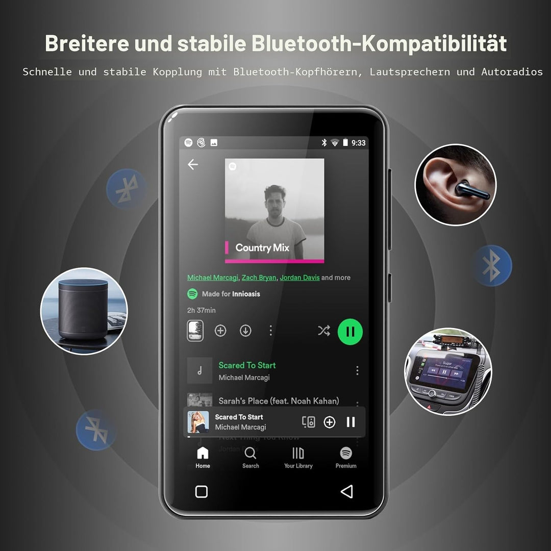 80 GB MP3-Player mit Bluetooth und WLAN, innioasis MP3-Player für Kinder mit Spotify, Spotify Kids,