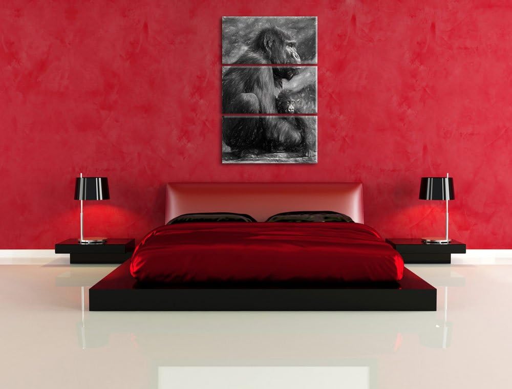 Liebevolle Gorillafamilie NewArt 3-Teiler Leinwandbild 120x80 Bild auf Leinwand, XXL riesige Bilder