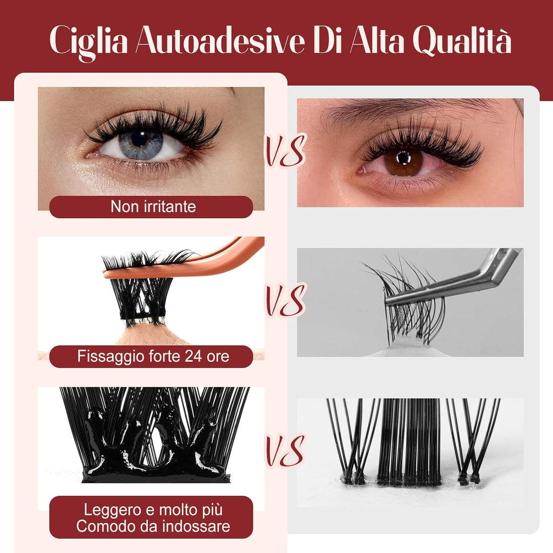 Higu Clace Selbstklebende Wimpern, D-Curl, Set mit vorgeklebten Wimpern Mix 10-16 mm, ohne Kleber un