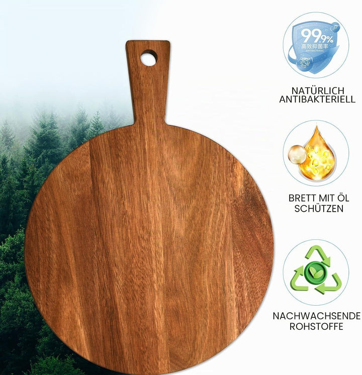 Akazienholz Pizzateller Pizzabrett Mit Griff Pizzaschieber Holz 30 X 40 X 1,5cm Pizza Teller füR Piz