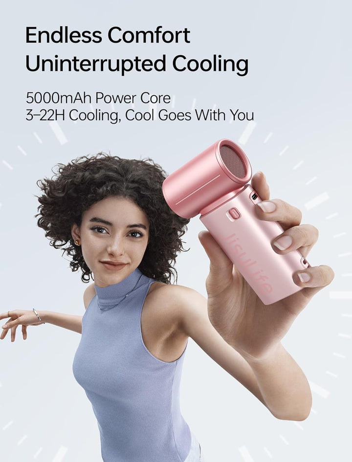 JISULIFE Tragbarer Handventilator 9S, Turbo Power, bis zu 22 Stunden Laufzeit, 5000 mAh Akku, 5-Gang