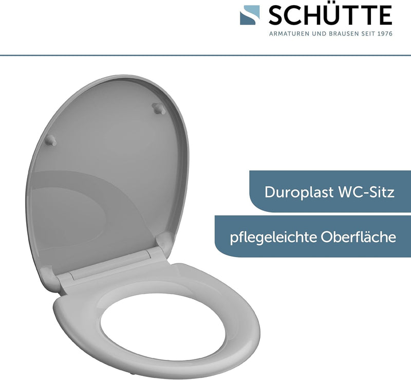 SCHÜTTE WC-Sitz GRAU mit Absenkautomatik, Toilettendeckel mit Schnellverschluss für die einfache Rei