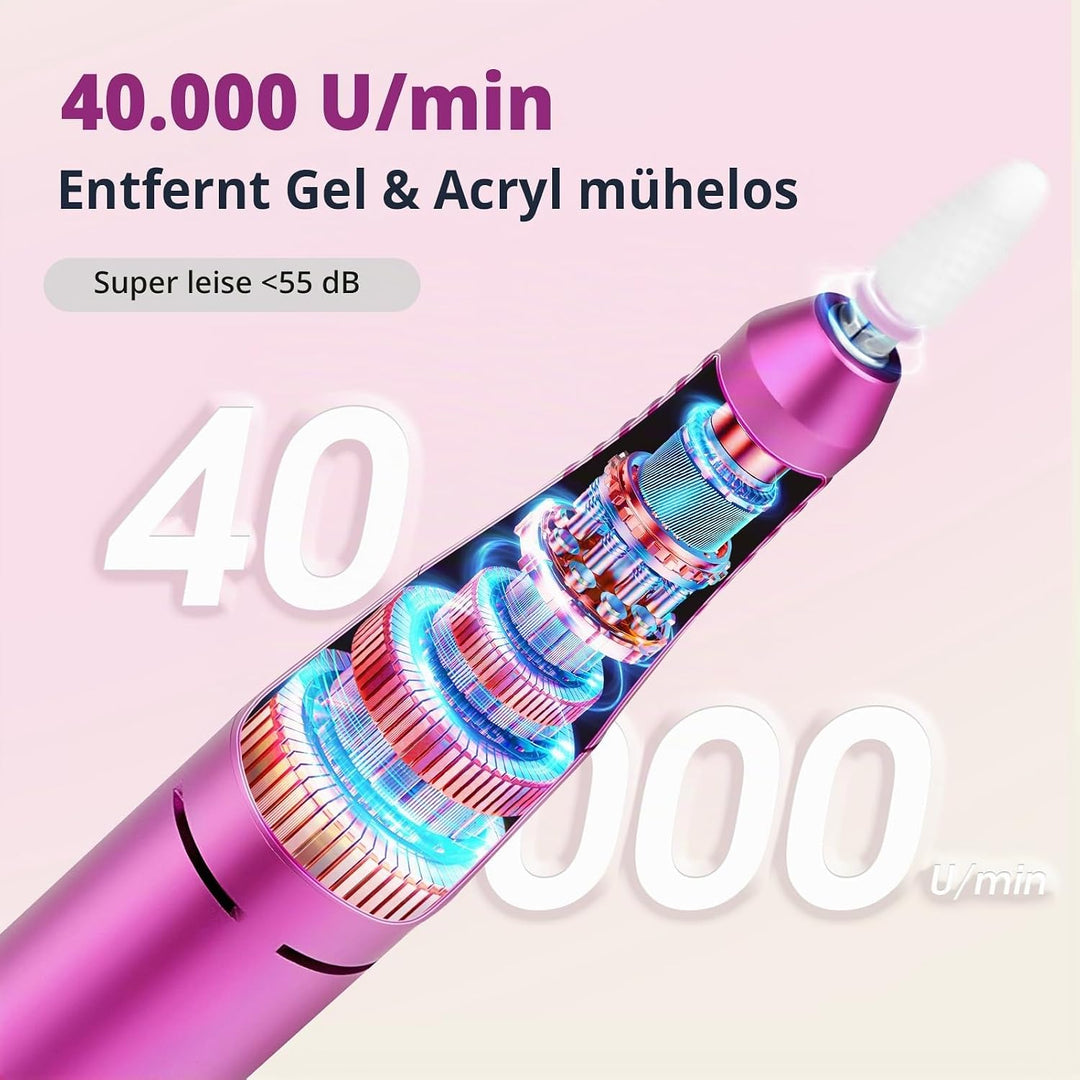 Nagelfräser Elektrisch 40.000 U/Min mit LED Display, Profi Nagelbohrer für Gel- &amp; Acrylnägel, Wieder