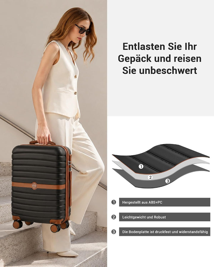 KONO Koffer Reisekoffer Trolley Kofferset 3 Teilig von ABS+PC Hartschalenkoffer mit Zwillingsrollen