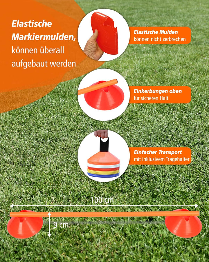 Cavaletti Mini-Hürden 5er Set – Mulden Rot & Stangen Orange – sichere Trainingshürden für Hunde – Ag