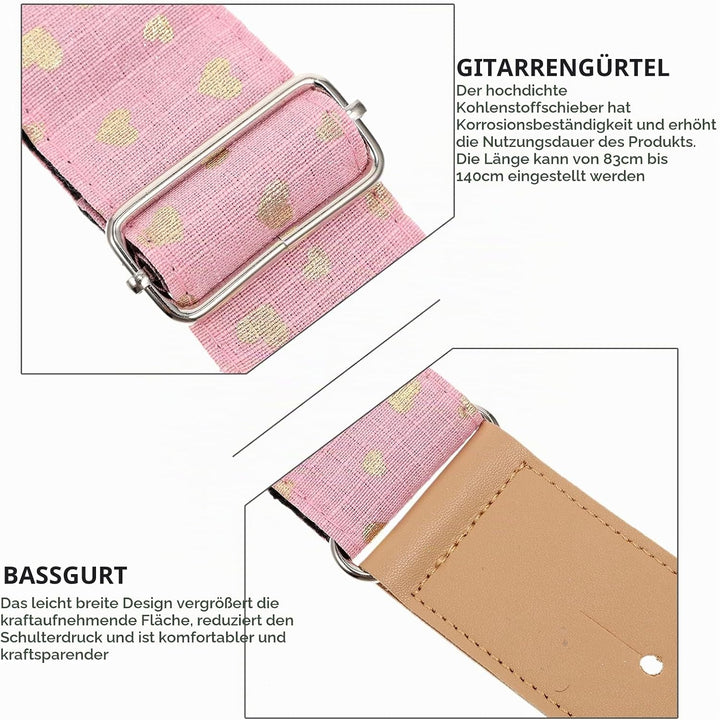 HEALLILY Breite Gitarre Strap Schulter Gurt Herz Muster Nylon Uke Strap Musical Instrument Schulter