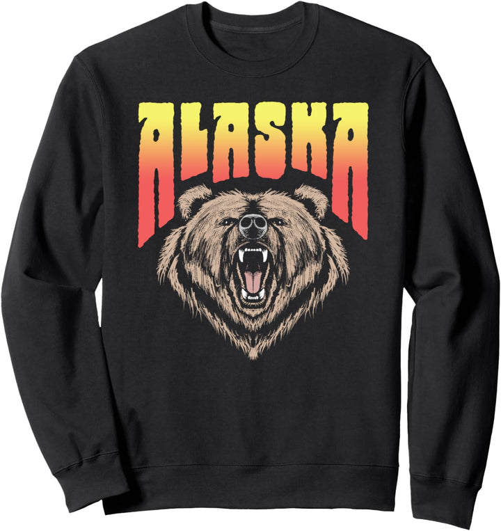 Alaska Roaring Grizzly Bear Face Illustration Vintage Retro Sweatshirt