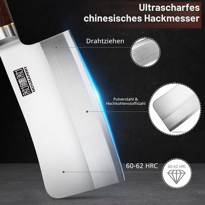 HOSHANHO Hackmesser zum Fleischschneiden, Hackmesser aus Pulverstahl und Kohlenstoffstahl, chinesisc