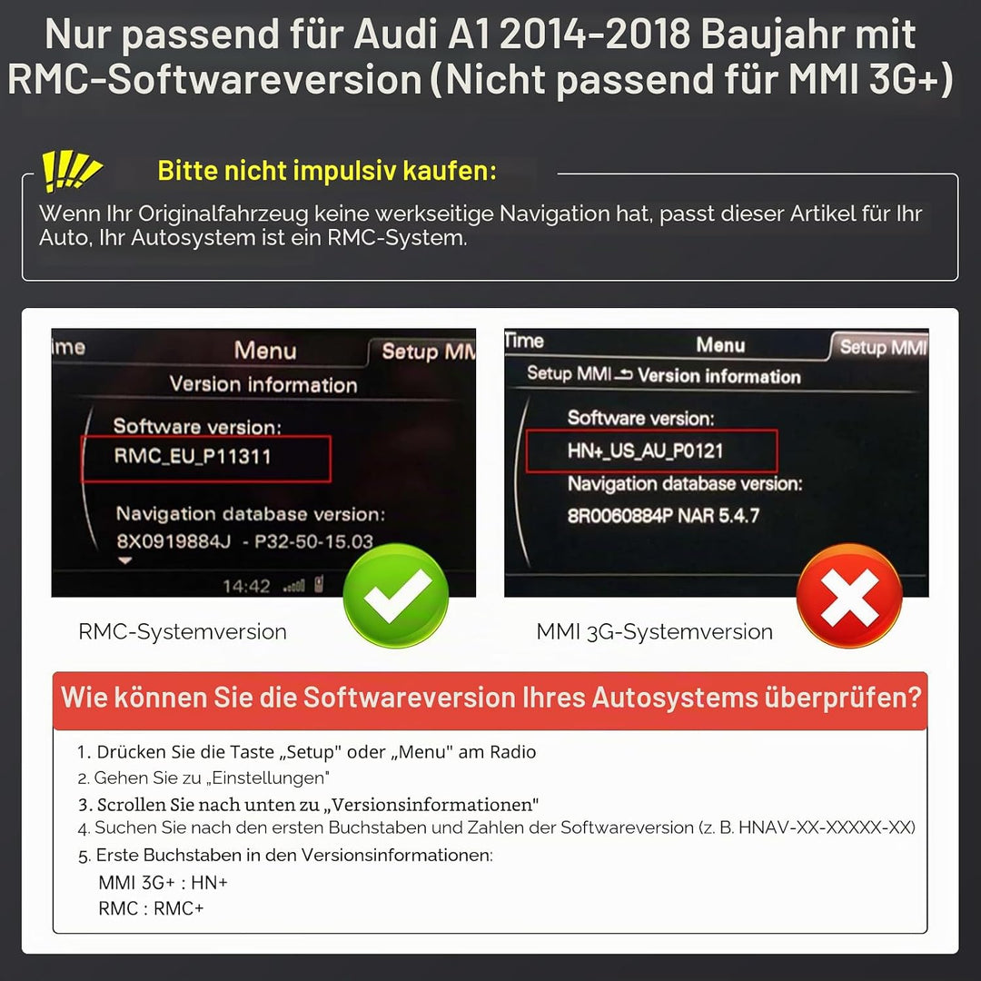 Road Top Wireless CarPlay Interface für Audi A1 RMC 2013-2018 | CarPlay Modul, Unterstützung für App