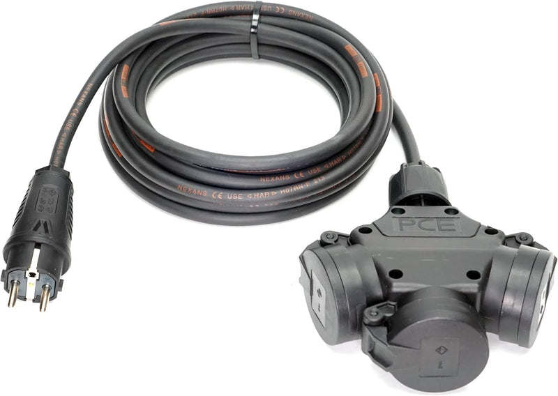 Schuko-Verteilung 3-Fach (1,5m-50m) 16A Verlängerungskabel Titanex H07RN-F 3x2,5mm² mit PCE Stecker