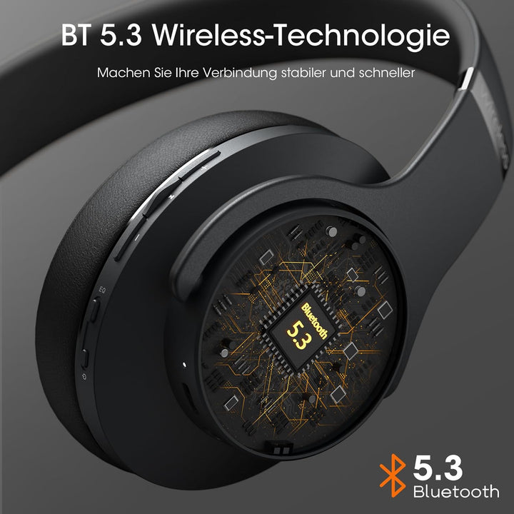 DOQAUS Bluetooth Kopfhörer Over Ear, [Bis zu 90 Std] Kopfhörer Kabellos mit 3 EQ-Modi, Dual 40mm Tre
