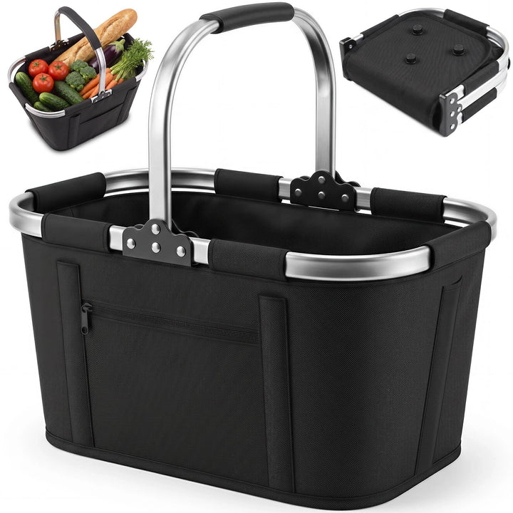Einkaufskorb Faltbar 35L, Tragekorb aus 600D Oxford, 6 Stützstangen