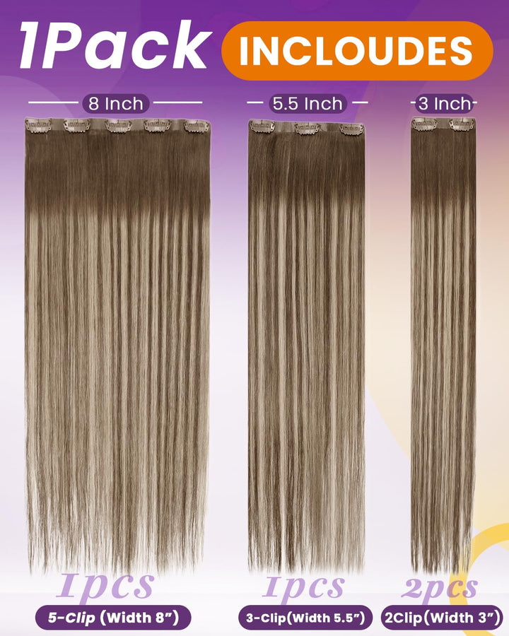 LaaVoo Invisible Clip in Extensions Braun Balayage 55cm Lang Echthaar Clips Extensions Ombre Hellblo