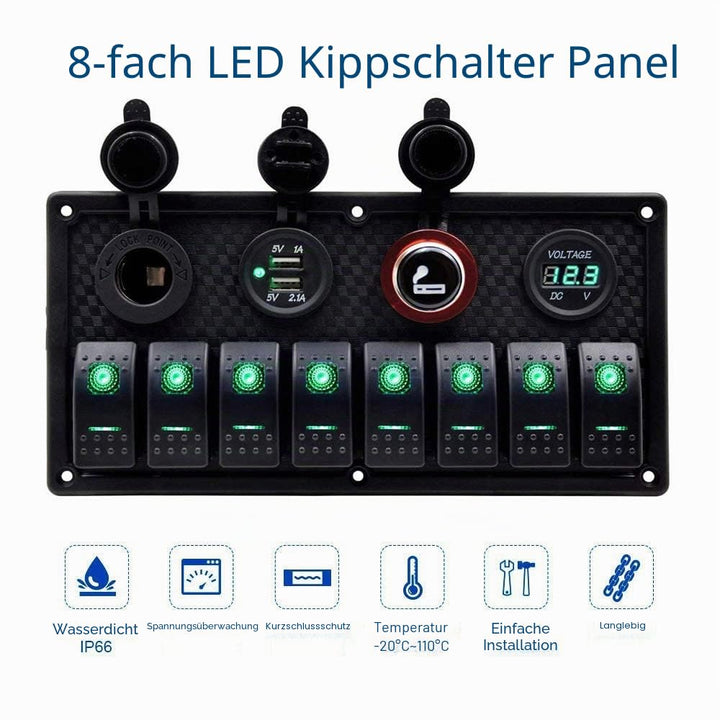 KAOLALI 12V/24V Schalter Panel Boot 8 Schaltern Kippschalter Panel Boote Zigarettenanzünder 12 V 3,1