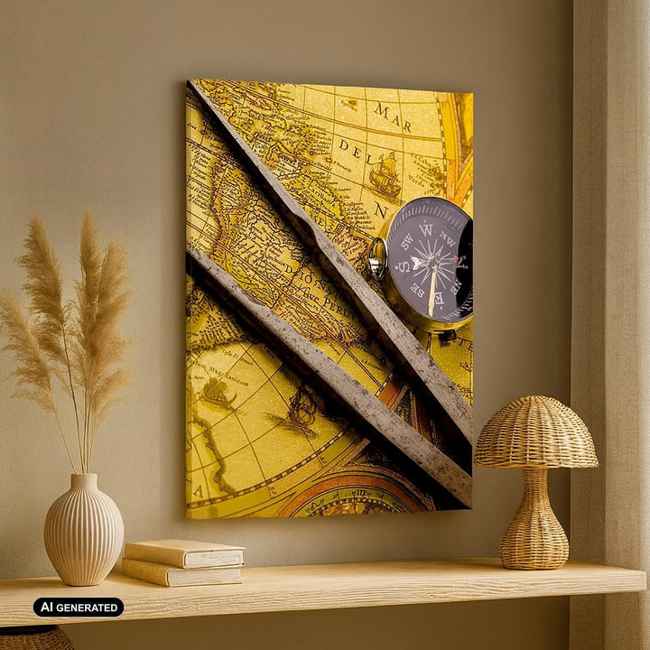 Bilder auf Leinwand Kompass Abenteuer Reisen Leinwandbild mit Rahmen 45x80cm Wandbilder Dekoration W
