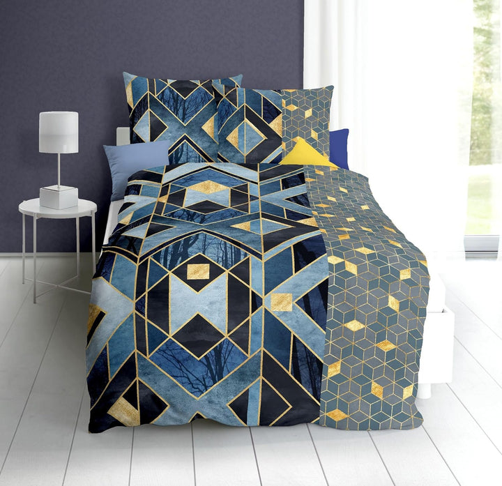 JACK by Kaeppel Mako Satin 4 TLG. Digitaldruck Bettwäsche Haru Grafik Saphir Blau Schwarz Sand, Grös
