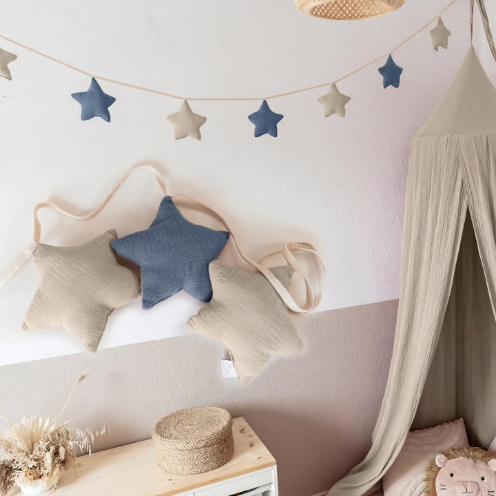 LILIMAUS Sternen Wimpelkette Stoff [in 12 Farben] Wimpelkette Kinderzimmer - 100% Baumwolle Handmade
