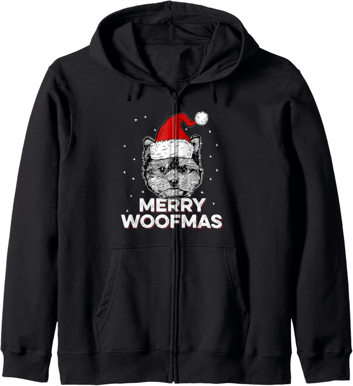Yorkie mit Weihnachtsmann-Mütze | Merry Woofmas Kapuzenjacke