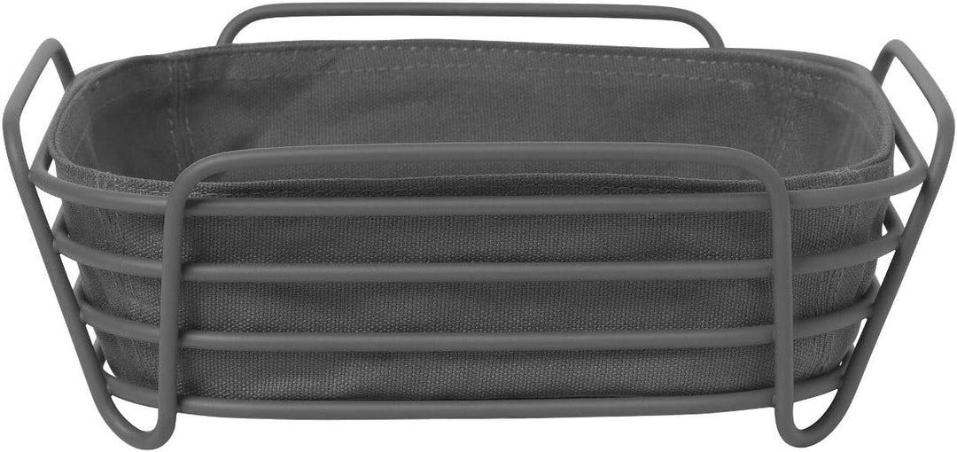 Blomus Brotkorb Schwarz S - Brotkörbchen aus pulverbeschichtetem Stahl und Baumwoll-Stofftasche, S: