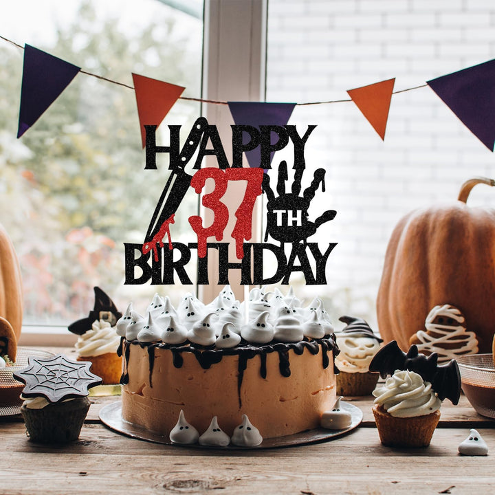 Schwarzer Glitzer-Killer "Happy 37th Birthday", Halloween-Zombie-Vampir-Dekoration, Halloween-Horror