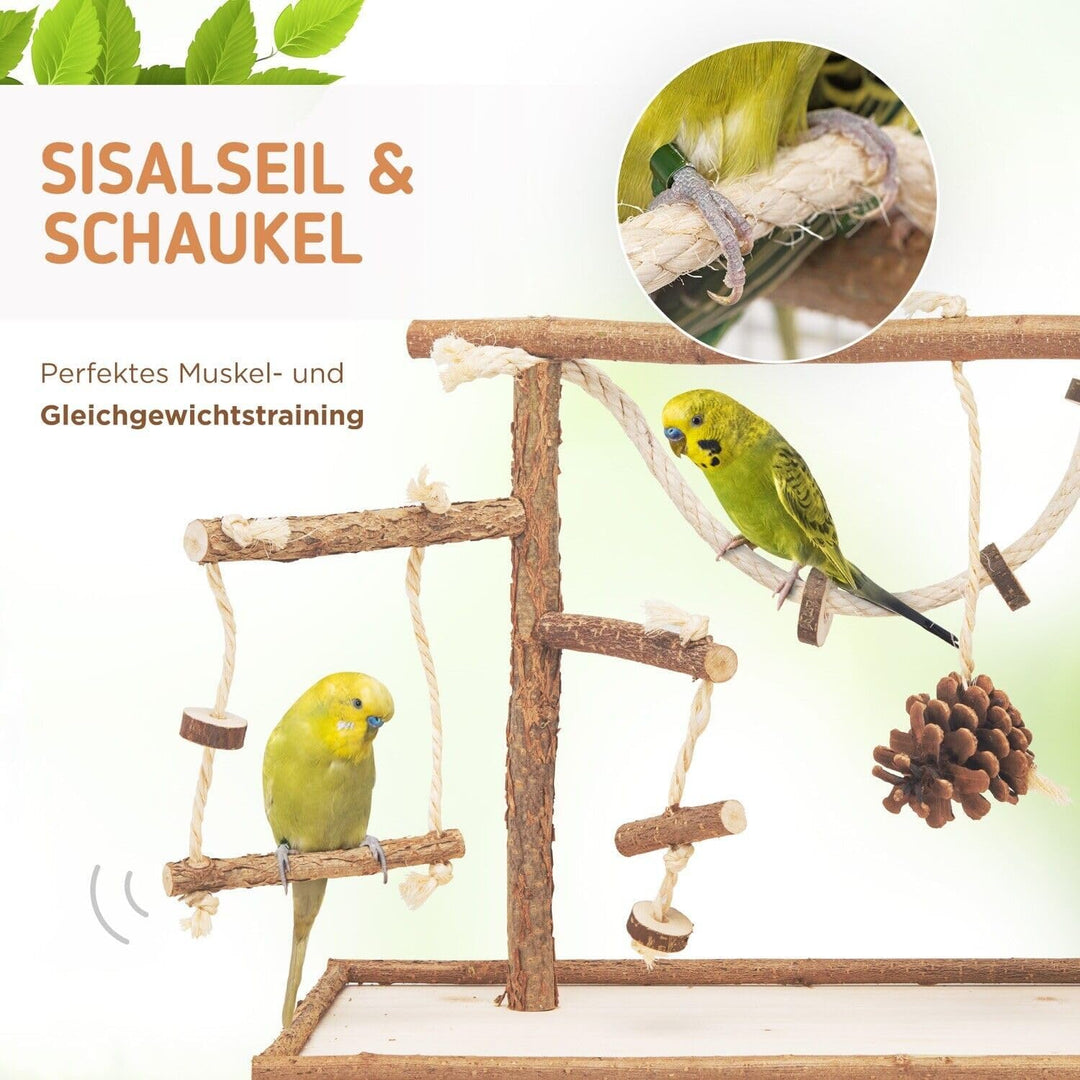 Vogelgaleria Luxus Vogelspielplatz aus Natur Holz mit Abnehmbarer Futterschale | Ideales Spielzeug b