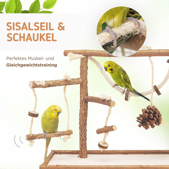 Vogelgaleria Luxus Vogelspielplatz aus Natur Holz mit Abnehmbarer Futterschale | Ideales Spielzeug b