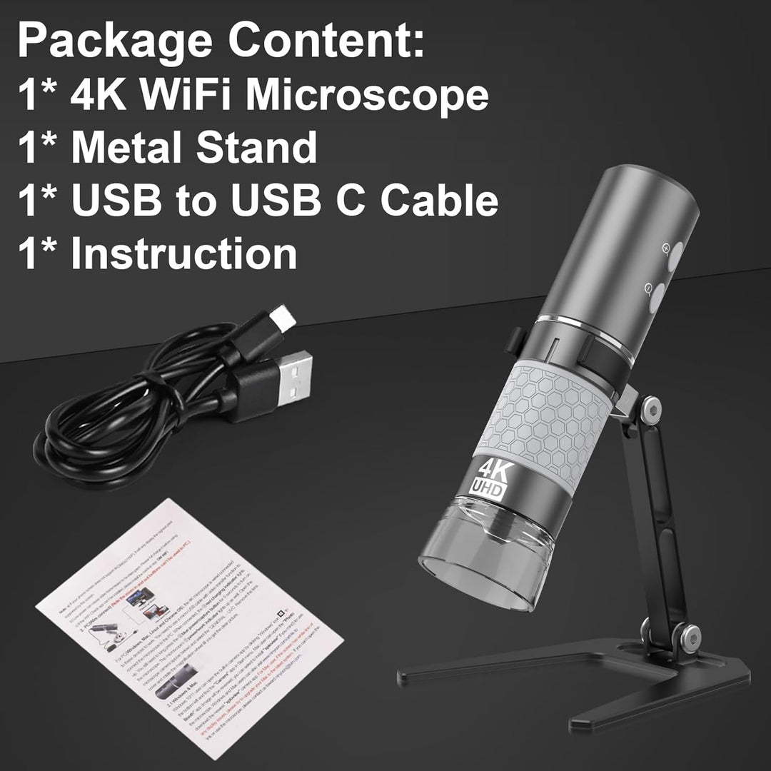 Ninyoon 4K WiFi Mikroskop Verbesserter Ständer für iPhone Android PC, 50-1000X USB Digitales Mikrosk