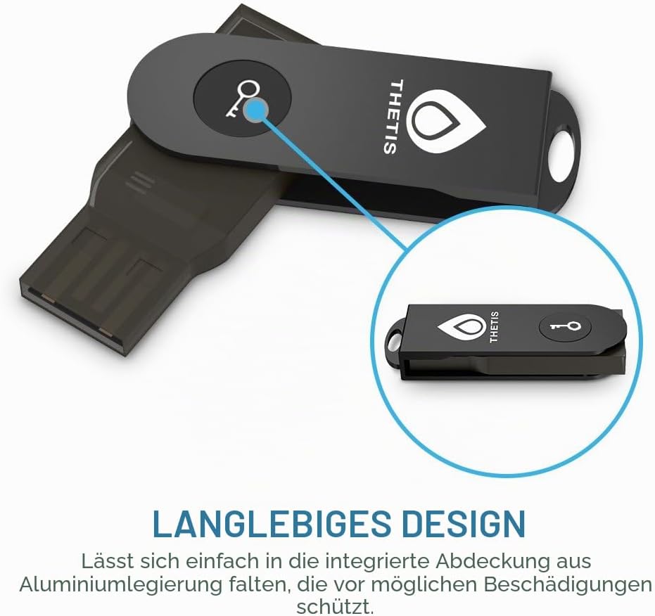 FIDO2 U2F Sicherheitsschlüssel, Thetis [Aluminium Klappdesign] Universal Zwei-Faktor-Authentifizieru