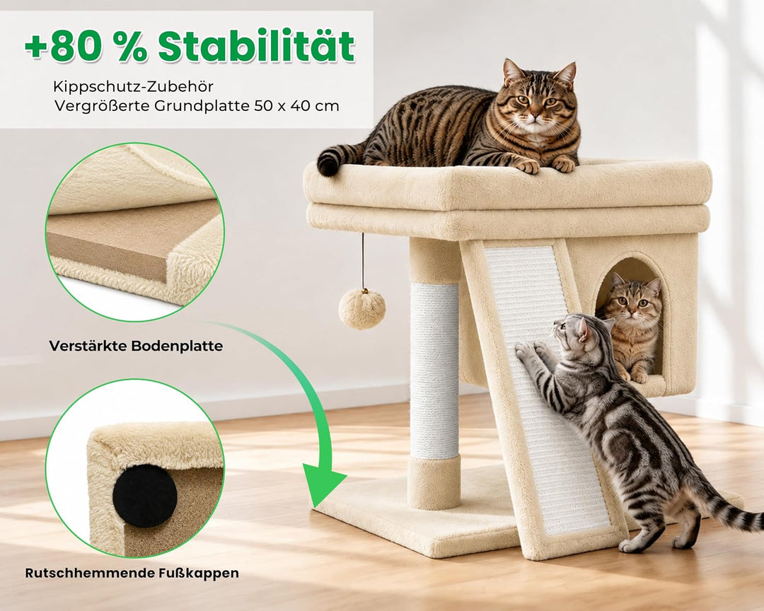 Kratzbaum klein für grosse Katzen XXL - 60cm hoch, Katzenbaum mit extra grosser Plattform (40x50cm)