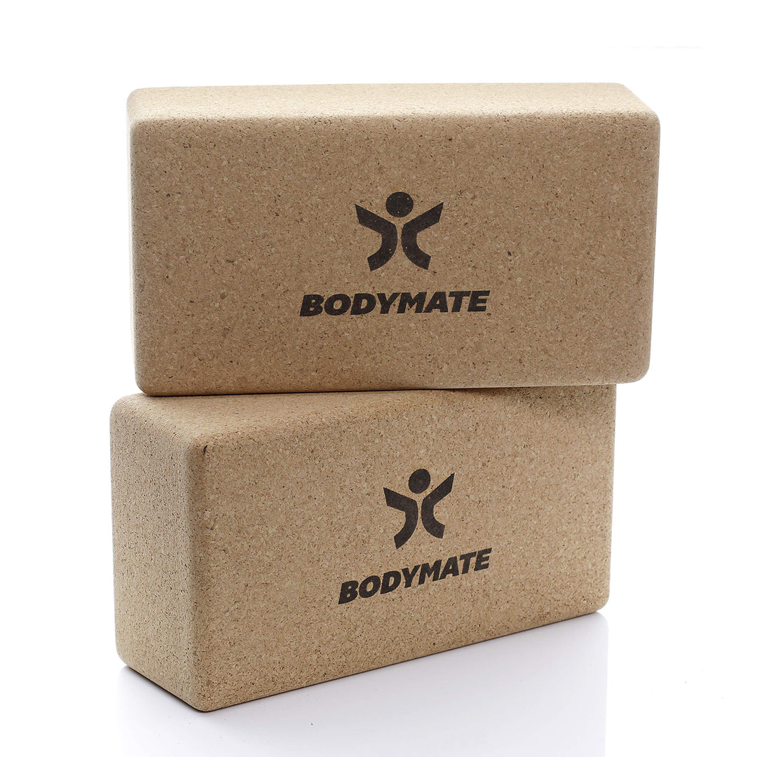BODYMATE 2er Set Yoga Block aus Kork, Yogablöcke, Korkblock für Yoga, aus 100% ökologischem Kork, Tr