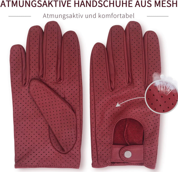 Damen Retro Weiche nd Dünne Lammfell Leder Touchscreen Fahrhandschuhe mit Maschige Large(17.78-19.05