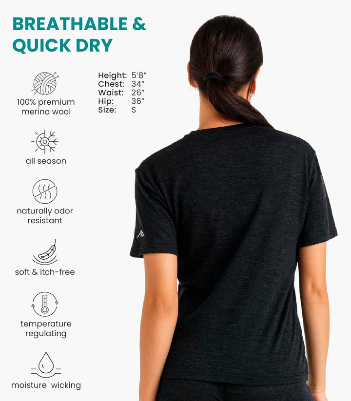 Merino.tech 100% Merino Shirt Damen Wandern - Merinowolle Tshirt Damen Kurzarm - Sport Thermo Unterh