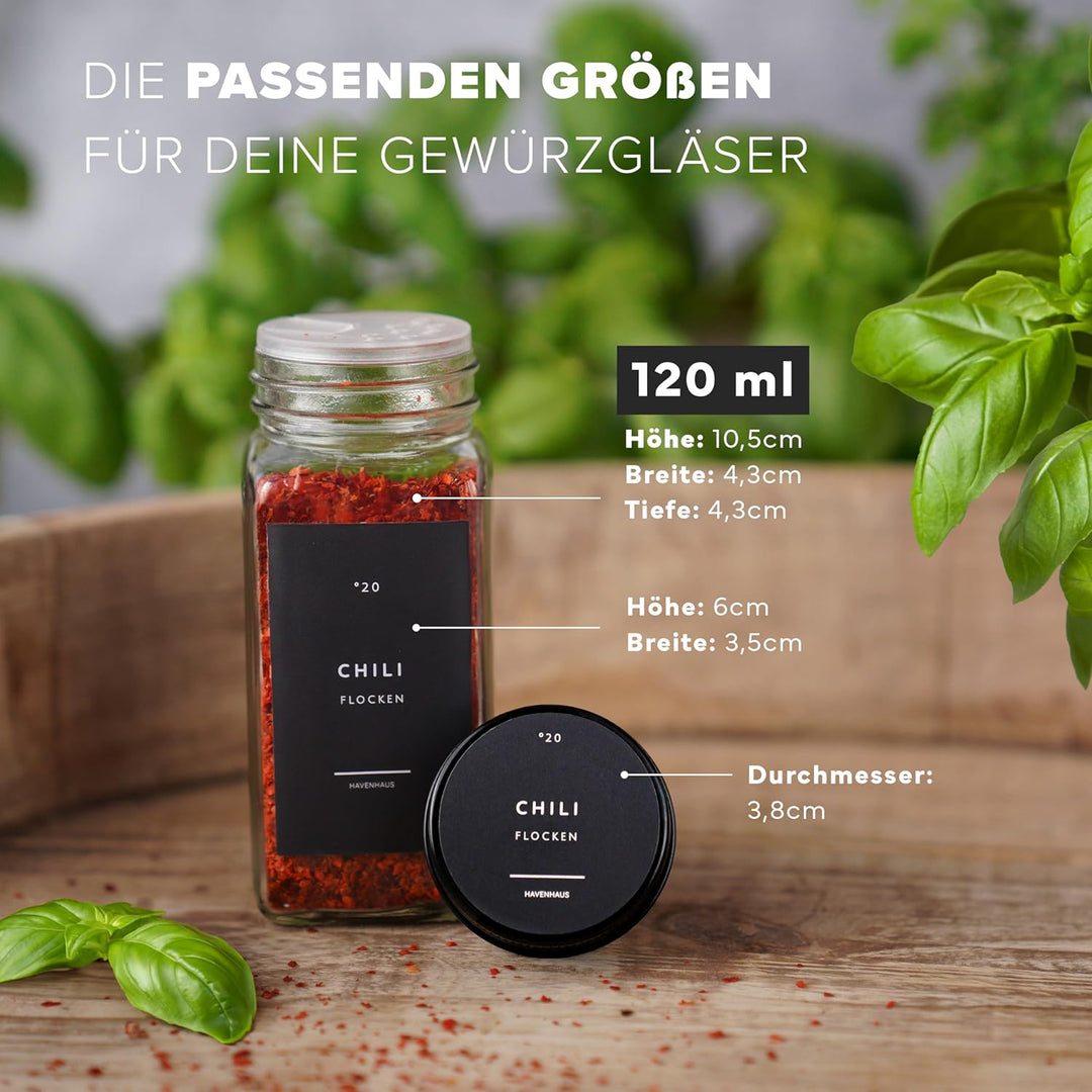Havenhaus Premium Gewürzgläser Set schwarz | 24 Gewürz Organizer inkl. 336 deutschen Gewürzetiketten