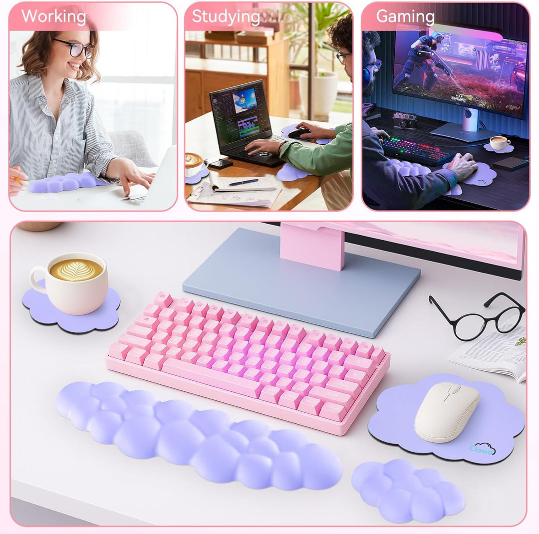 Sushret Memory‑Schaum Cloud Handballenauflage Tastatur‑Set, 4‑in‑1: Ergonomische Tastatur Handballen