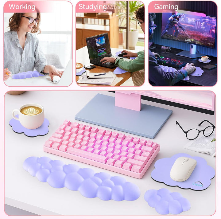 Sushret Memory‑Schaum Cloud Handballenauflage Tastatur‑Set, 4‑in‑1: Ergonomische Tastatur Handballen