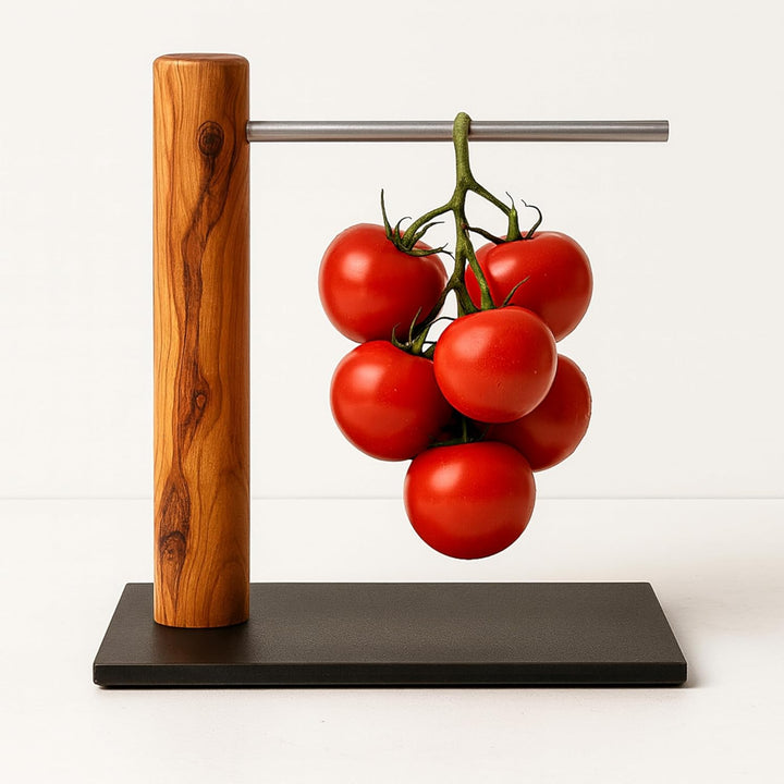 Figura Santa Handgefertigter Bananenhalter aus Olivenholz, Obstständer mit Stange, Italienische Hand