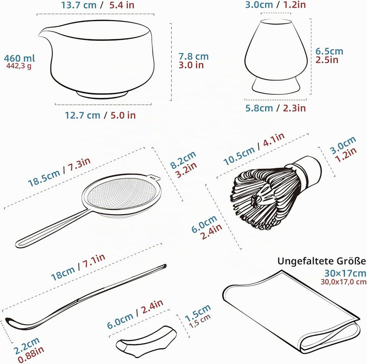TEANAGOO Matcha-Schneebesen-Set, 7-teilig, rosa für die Herstellung von Latte, Keramikschale (Chawan