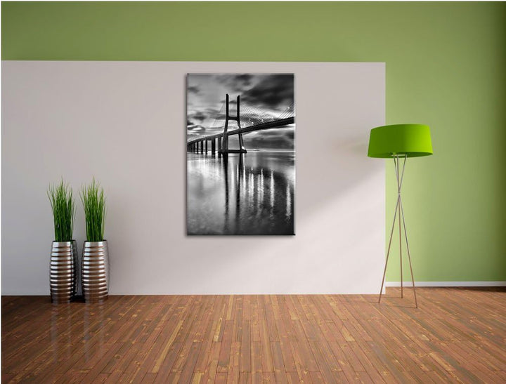Pixxprint Brücke Lissabon / 100x70cm Leinwandbild bespannt auf Holzrahmen/Wandbild Kunstdruck Dekora