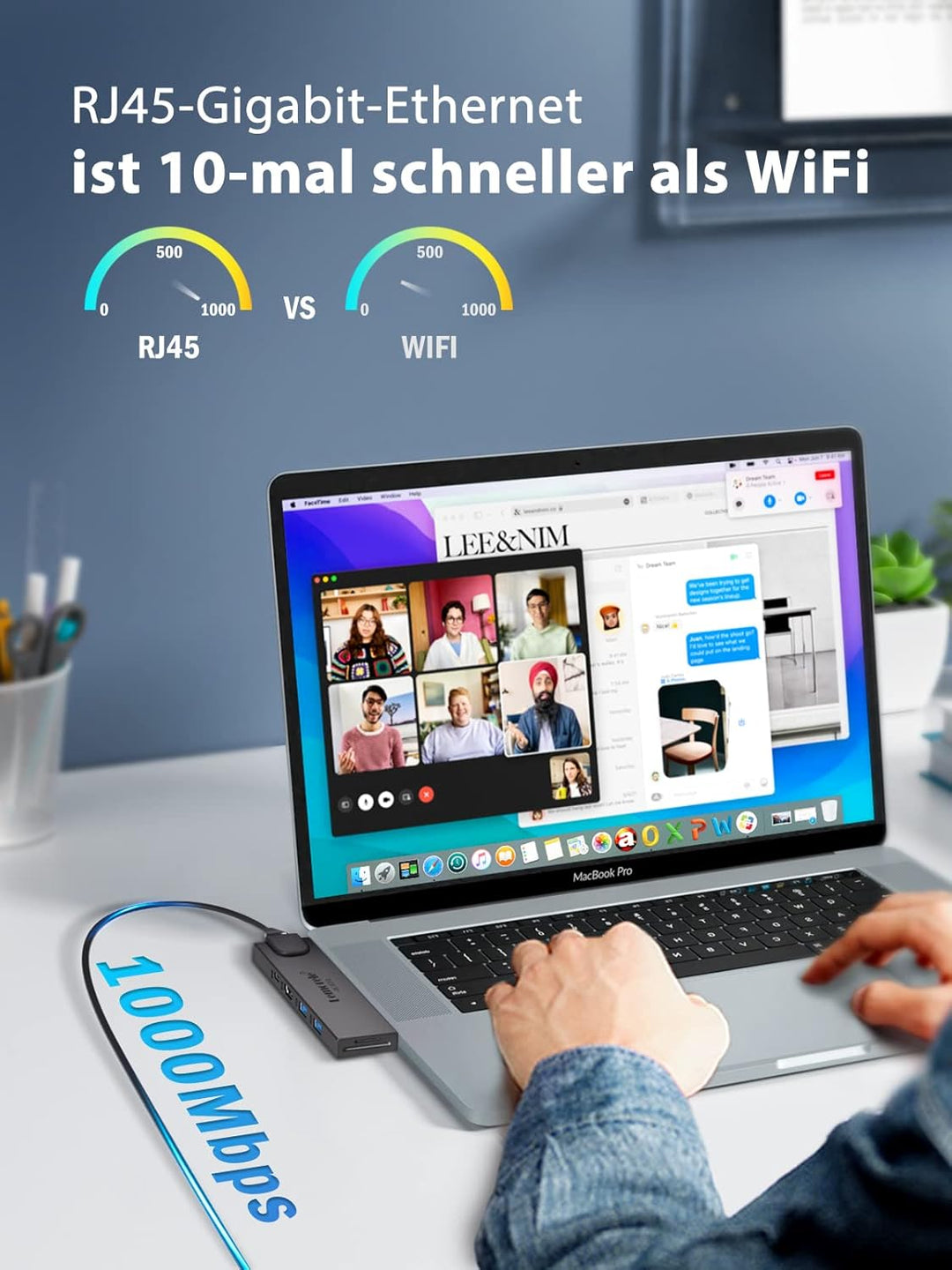 Lemorele USB C Hub Dual-HDMI 4K@60Hz für MacBook Air/Pro M1 Adapter 7 in 2 Aluminiumgehäuse mit Thun