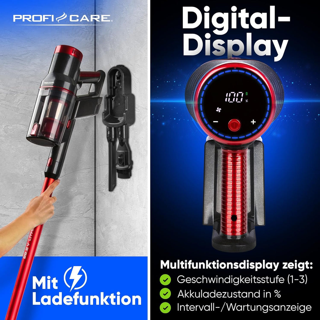 ProfiCare® Akku Staubsauger kabellos | extra stark | 22,2V Akku | Staubsauger beutellos | 35 min. La