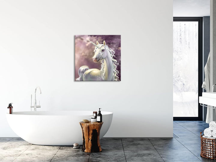 Pixxprint Glasbild | Wandbild auf Echtglas | Magisches Einhorn im Zauberwald | 60x60 cm | inkl. Aufh