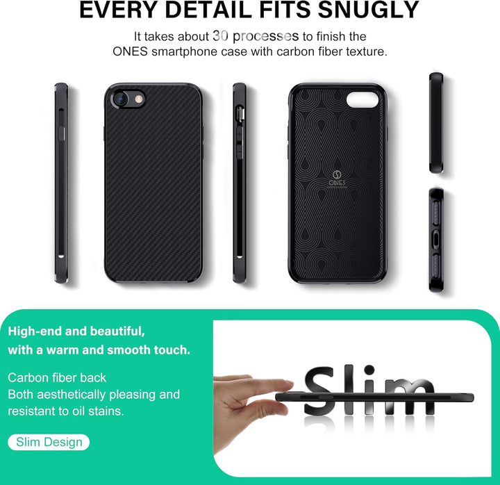 ONES Ultra Dünn Hülle für iPhone SE3 SE2 SE 8 7 · Kohlefaser-Textur [Fingerabdruck Verhinderung] [Ka