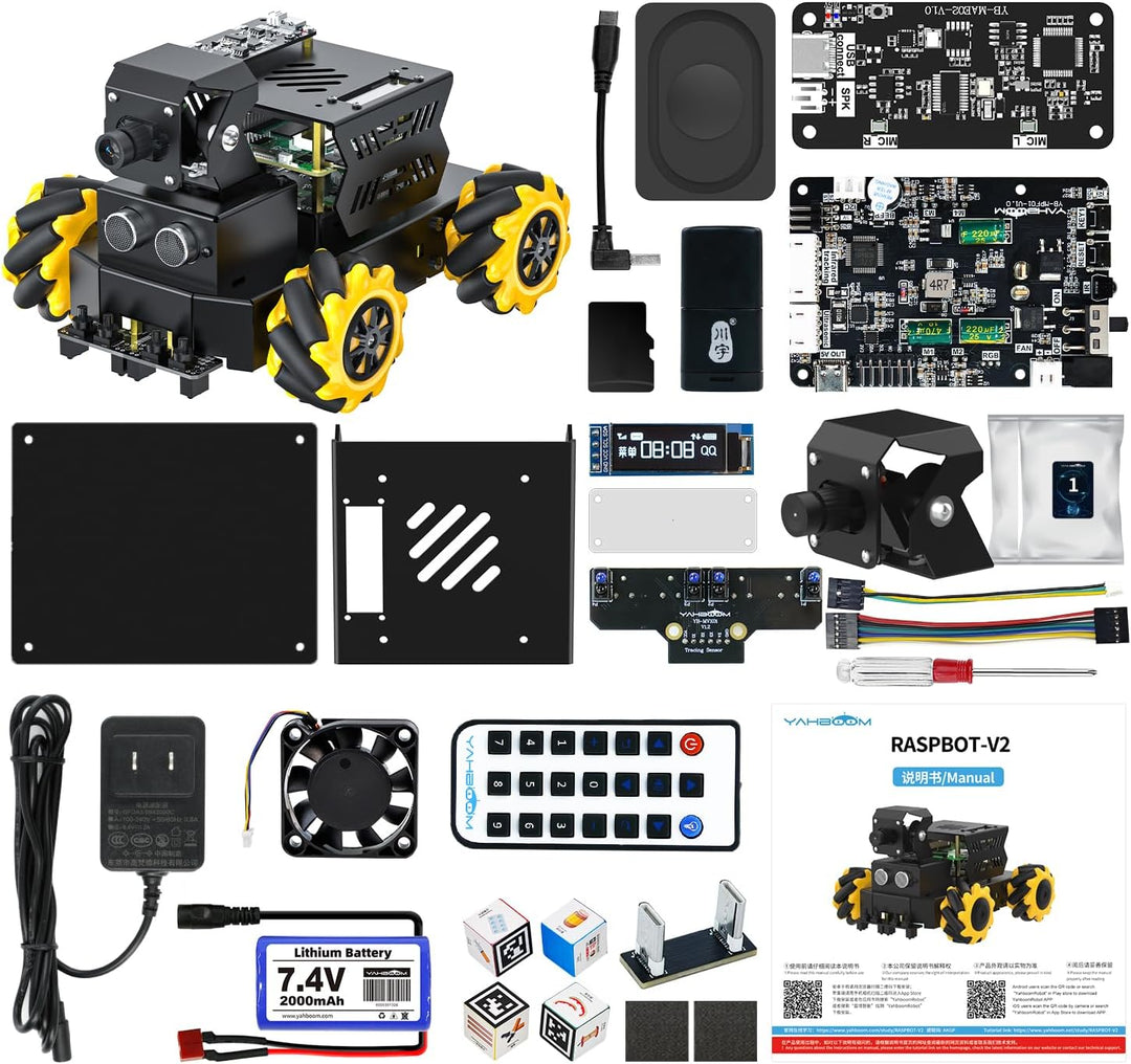 Yahboom RPi 5 ROS2 Robot Car 360°Movement, AI Vision &amp; Tracking, Integrated Multimodal Large AI Mode